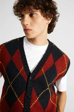 Hombre Edmmond Studios Argyle Vest Plain Navy