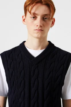 Hombre Edmmond Studios Braided Vest Plain Navy