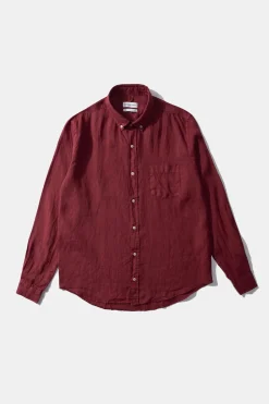Hombre Edmmond Studios Linen Shirt Plain Bordeaux