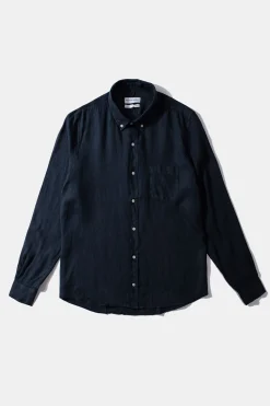 Hombre Edmmond Studios Linen Shirt Plain Navy
