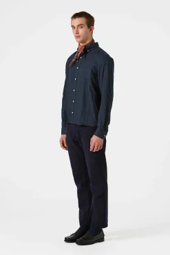 Hombre Edmmond Studios Linen Shirt Plain Navy
