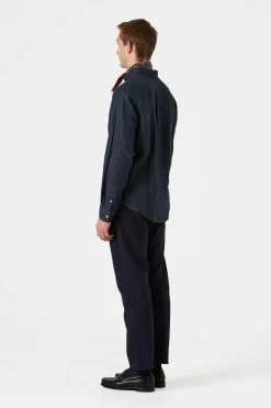 Hombre Edmmond Studios Linen Shirt Plain Navy