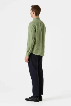 Hombre Edmmond Studios Linen Shirt Plain Olive