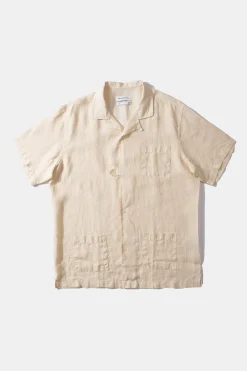 Hombre Edmmond Studios Linen Short Sleeve Plain Off White