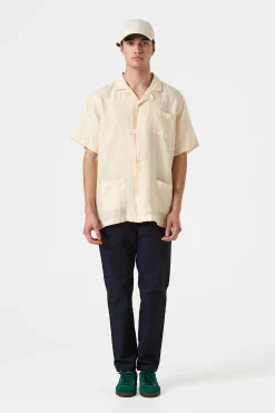 Hombre Edmmond Studios Linen Short Sleeve Plain Off White