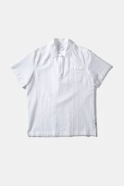 Hombre Edmmond Studios Polo Shirt Seersucker Plain White