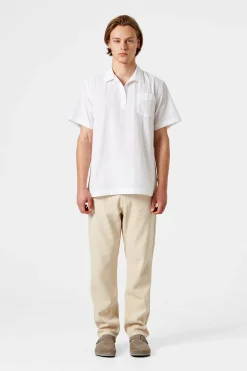 Hombre Edmmond Studios Polo Shirt Seersucker Plain White