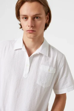 Hombre Edmmond Studios Polo Shirt Seersucker Plain White