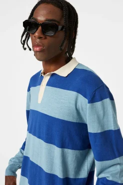 Hombre Edmmond Studios Rugby Knitted Polo Plain Blue