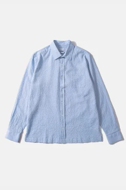 Hombre Edmmond Studios Seersucker Shirt Plain Light Blue