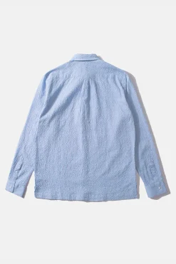 Hombre Edmmond Studios Seersucker Shirt Plain Light Blue