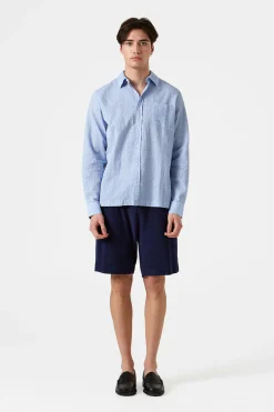 Hombre Edmmond Studios Seersucker Shirt Plain Light Blue
