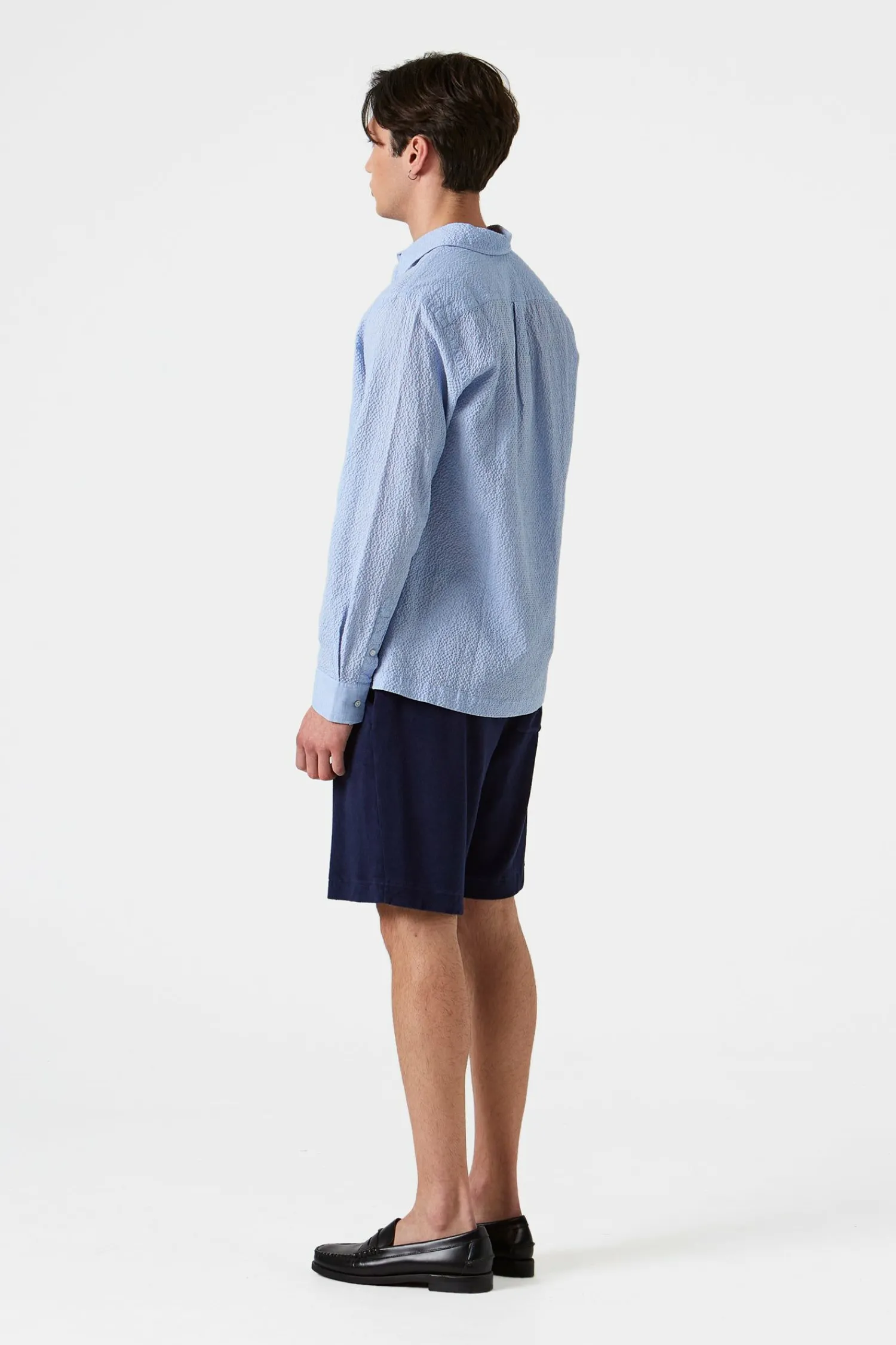 Hombre Edmmond Studios Seersucker Shirt Plain Light Blue