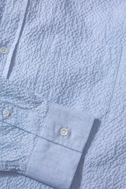 Hombre Edmmond Studios Seersucker Shirt Plain Light Blue