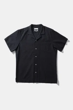 Hombre Edmmond Studios Seersucker Shirt Plain Navy
