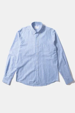 Hombre Edmmond Studios Striped Linen Shirt Plain Light Blue