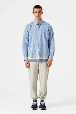 Hombre Edmmond Studios Striped Linen Shirt Plain Light Blue
