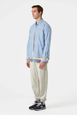 Hombre Edmmond Studios Striped Linen Shirt Plain Light Blue