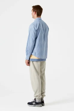 Hombre Edmmond Studios Striped Linen Shirt Plain Light Blue