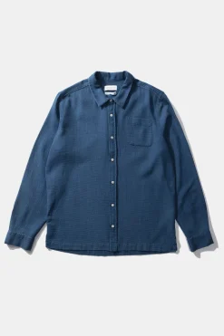 Hombre Edmmond Studios Waffle Denim Shirt Plain Stonewash