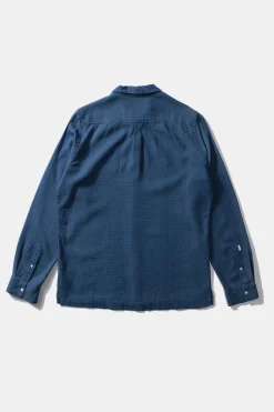 Hombre Edmmond Studios Waffle Denim Shirt Plain Stonewash