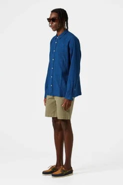 Hombre Edmmond Studios Waffle Denim Shirt Plain Stonewash