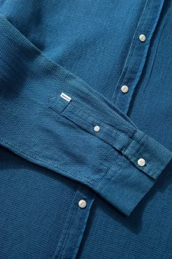Hombre Edmmond Studios Waffle Denim Shirt Plain Stonewash